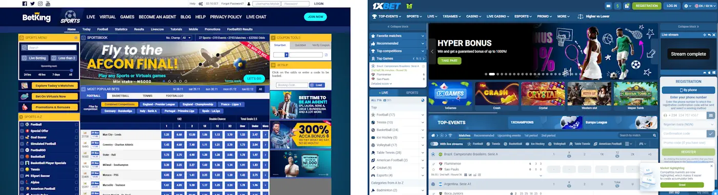 BetKing vs 1xBet Screenshot